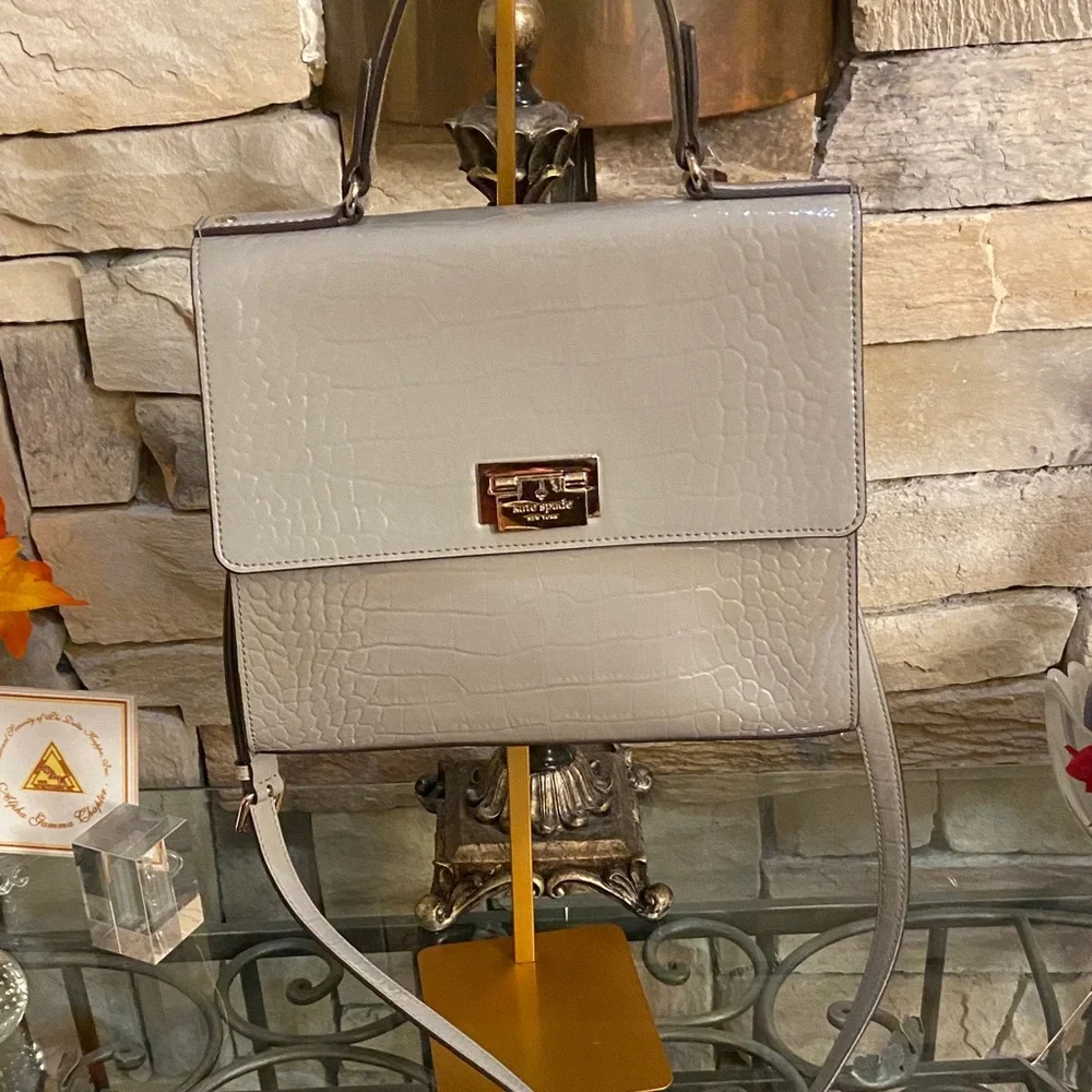 Kate Spade Gray Crocodile-Embossed Crossbody Bag